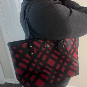 Coach Red and Black Geometric Tote Bag